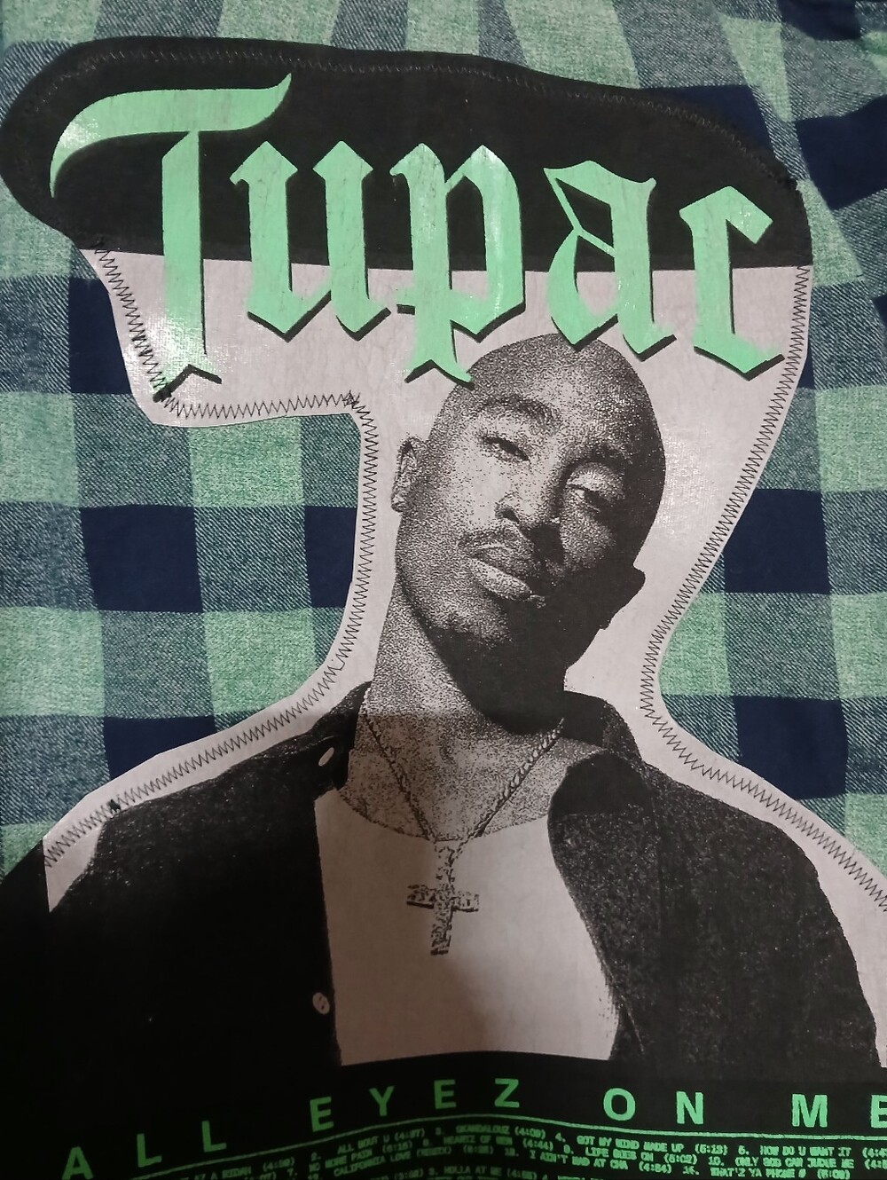 Custom Upcycled Tupac Shakur "All Eyez On Me" Plaid Flannel UNISEX XL - Picture 2 of 4